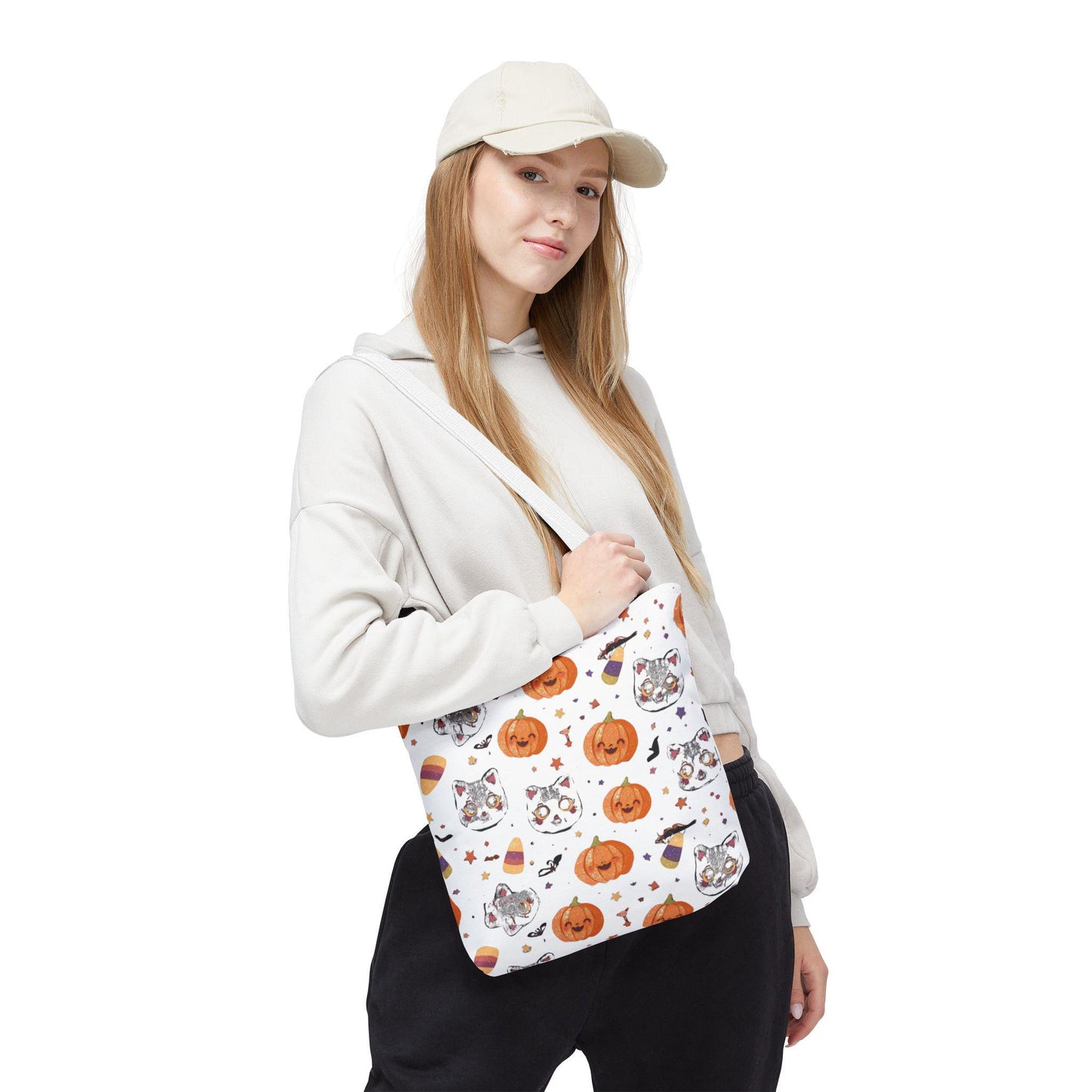 Halloween Cat & Pumpkin Tote Bag: Kawaii Fall Trick-or-Treat