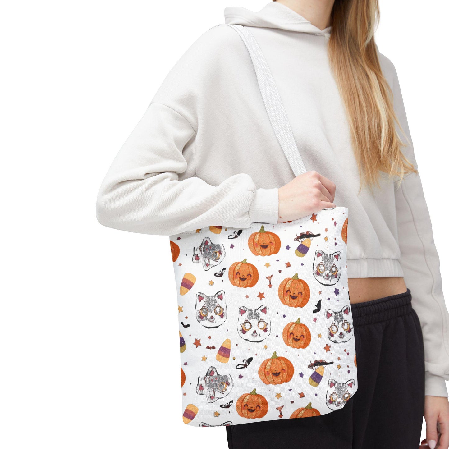 Halloween Cat & Pumpkin Tote Bag: Kawaii Fall Trick-or-Treat