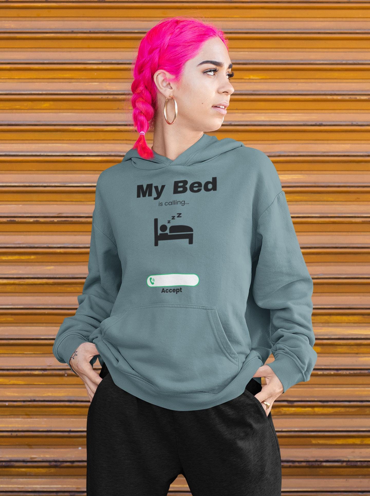 My Bed is Calling Hoodie: Funny Sleep Lover Pullover - Fall Colors