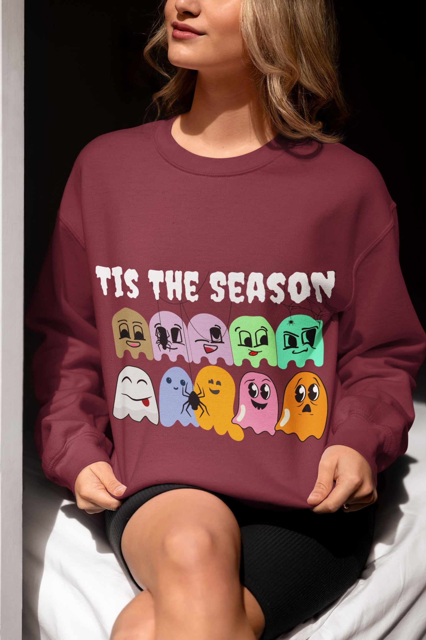 Spooky Season Ghost Sweatshirt: Halloween Fall Fashion Crewneck