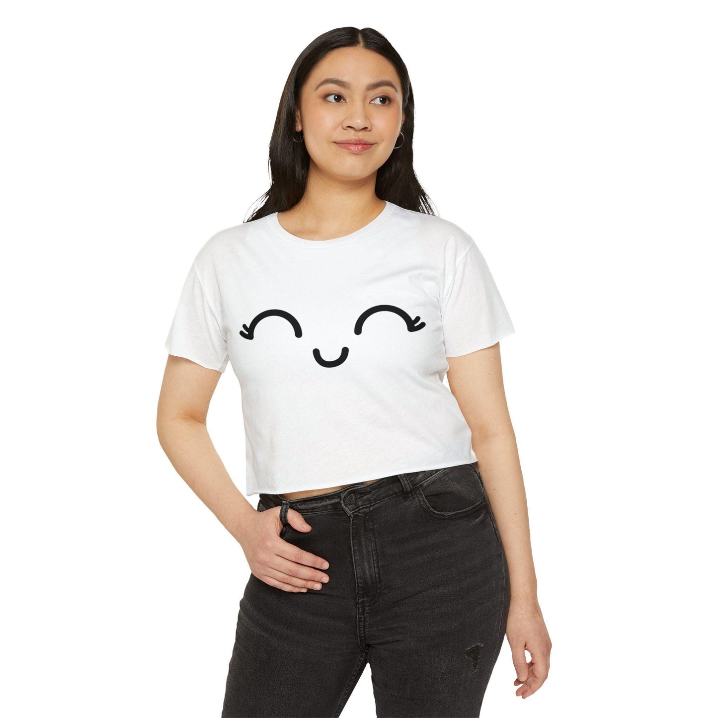Kawaii Crop Top, Cute & Funny Festival Shirt, Happy Vibes Gift for Her, Flirty Tee, Casual Wear, Matching Kawaii Panties