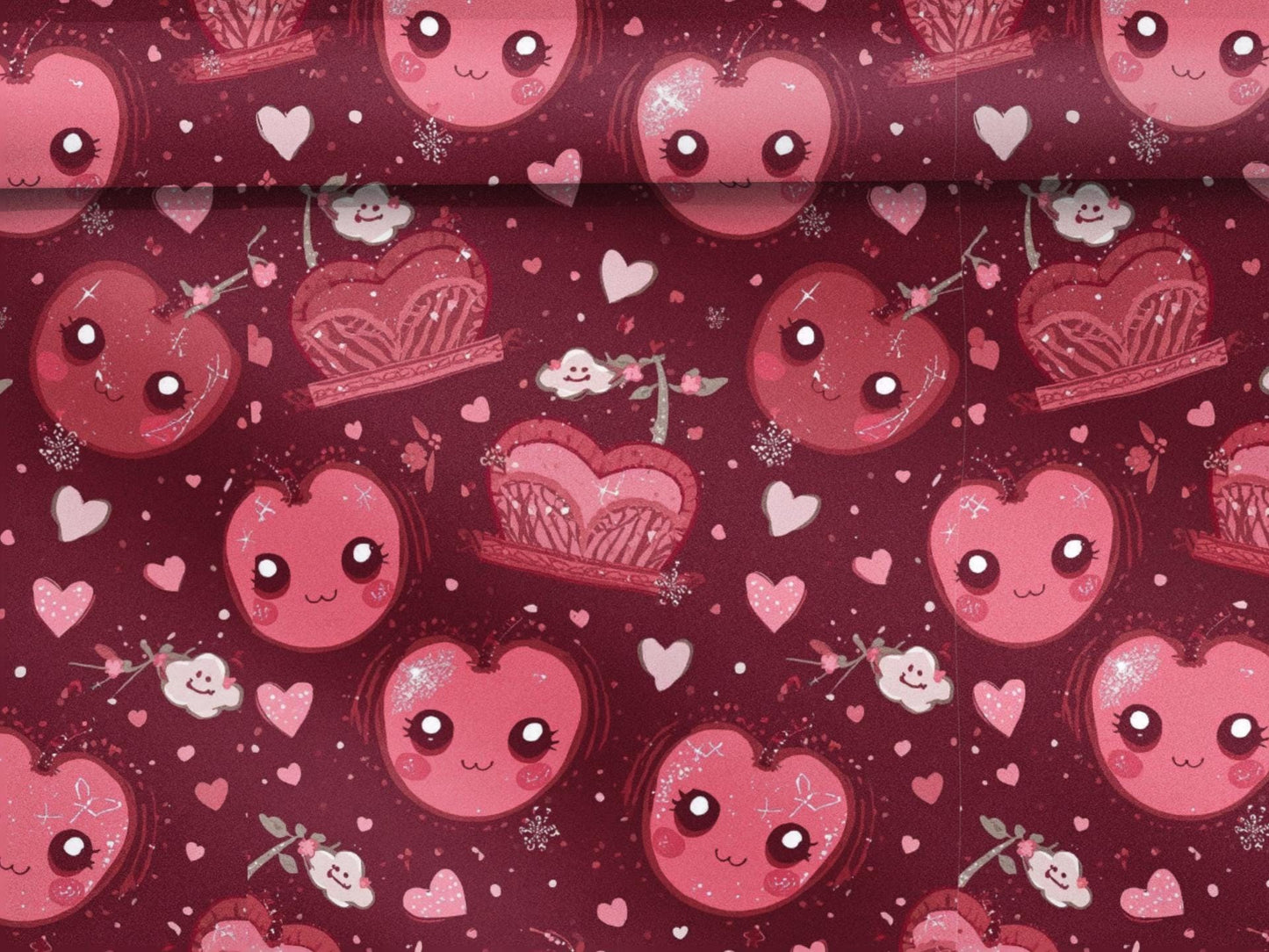 Cherry Red Kawaii Crown Gift Wrapping paper for Holidays or Any Occasion, Cute Present Packaging, Decorative Paper Roll, Birthday,