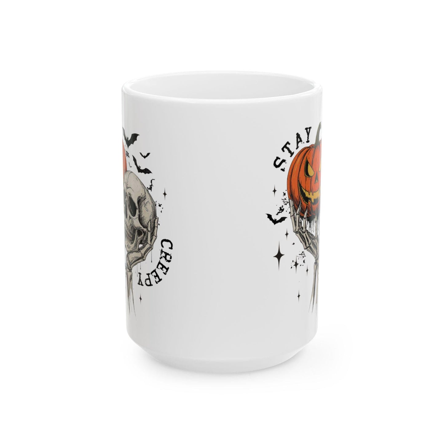 Spooky Halloween Mug, Skull and Pumpkin Design. Autumn Vibes Cup, Fall Decor, Halloween Kitchen