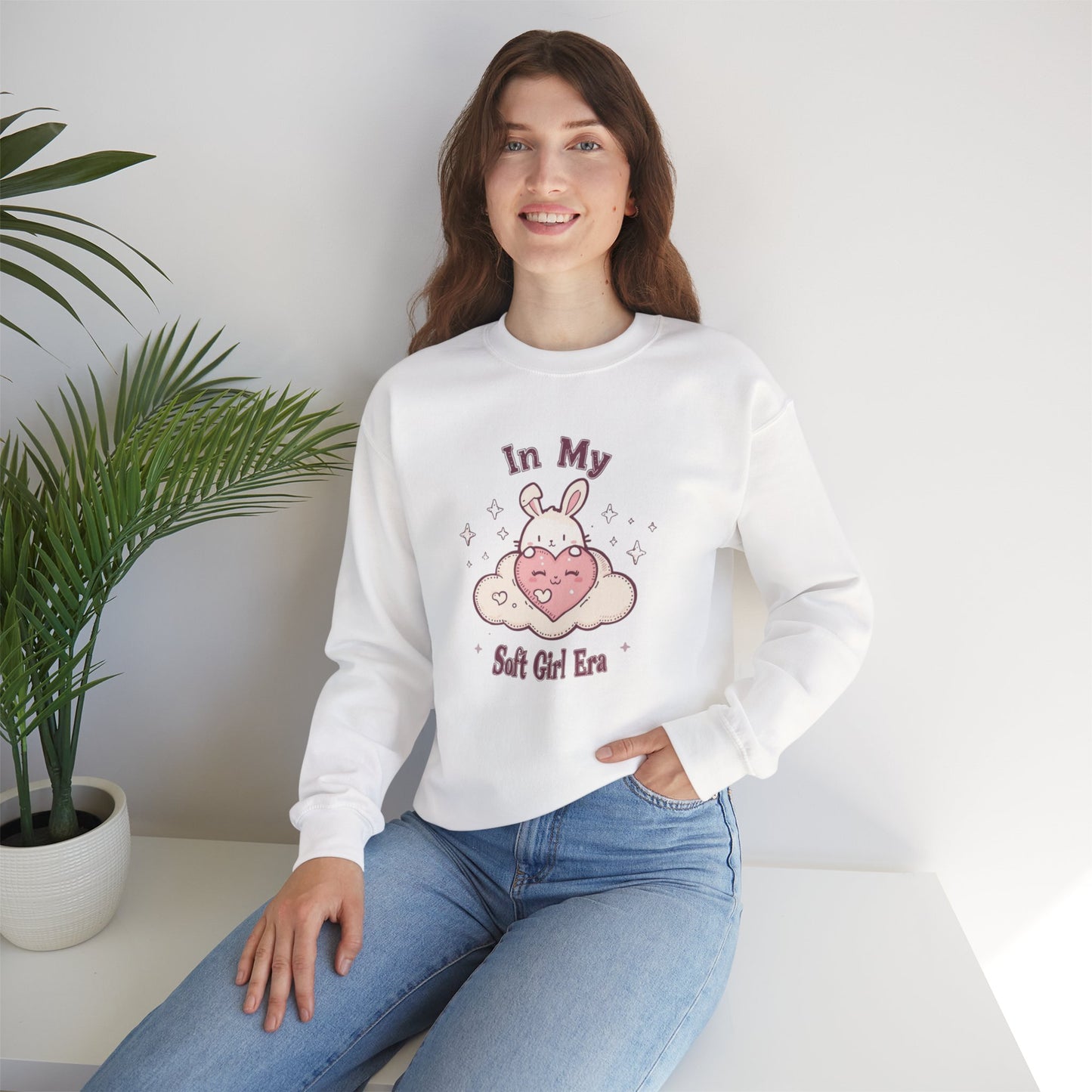 Soft Girl Era Sweatshirt | Kawaii Bunny Cloud Crewneck | Pastel Aesthetic Cozy Sweater | Cute Soft Girl Fashion