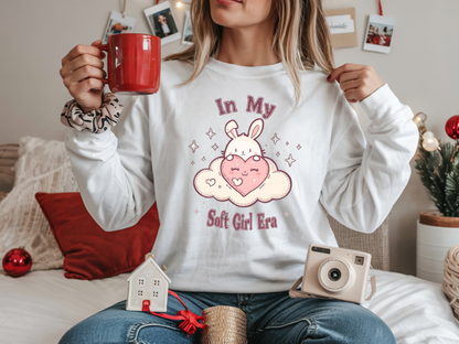 Soft Girl Era Sweatshirt | Kawaii Bunny Cloud Crewneck | Pastel Aesthetic Cozy Sweater | Cute Soft Girl Fashion