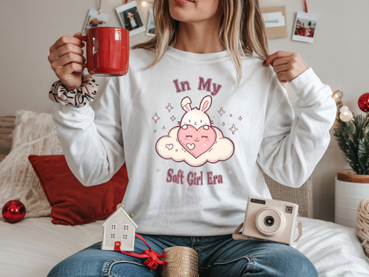 Soft Girl Era Sweatshirt | Kawaii Bunny Cloud Crewneck | Pastel Aesthetic Cozy Sweater | Cute Soft Girl Fashion
