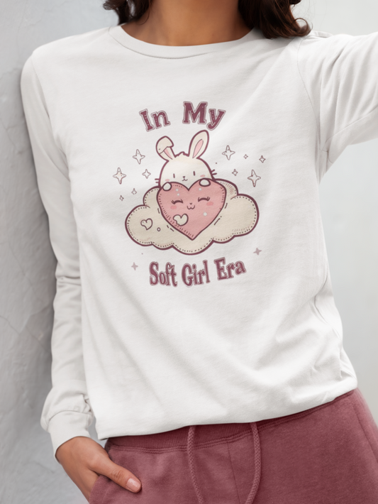 Soft Girl Era Long Sleeve Shirt | Kawaii Bunny Cloud Tee | Pastel Aesthetic Cotton Top | Cozy Cute Outfit for Soft Girl Style