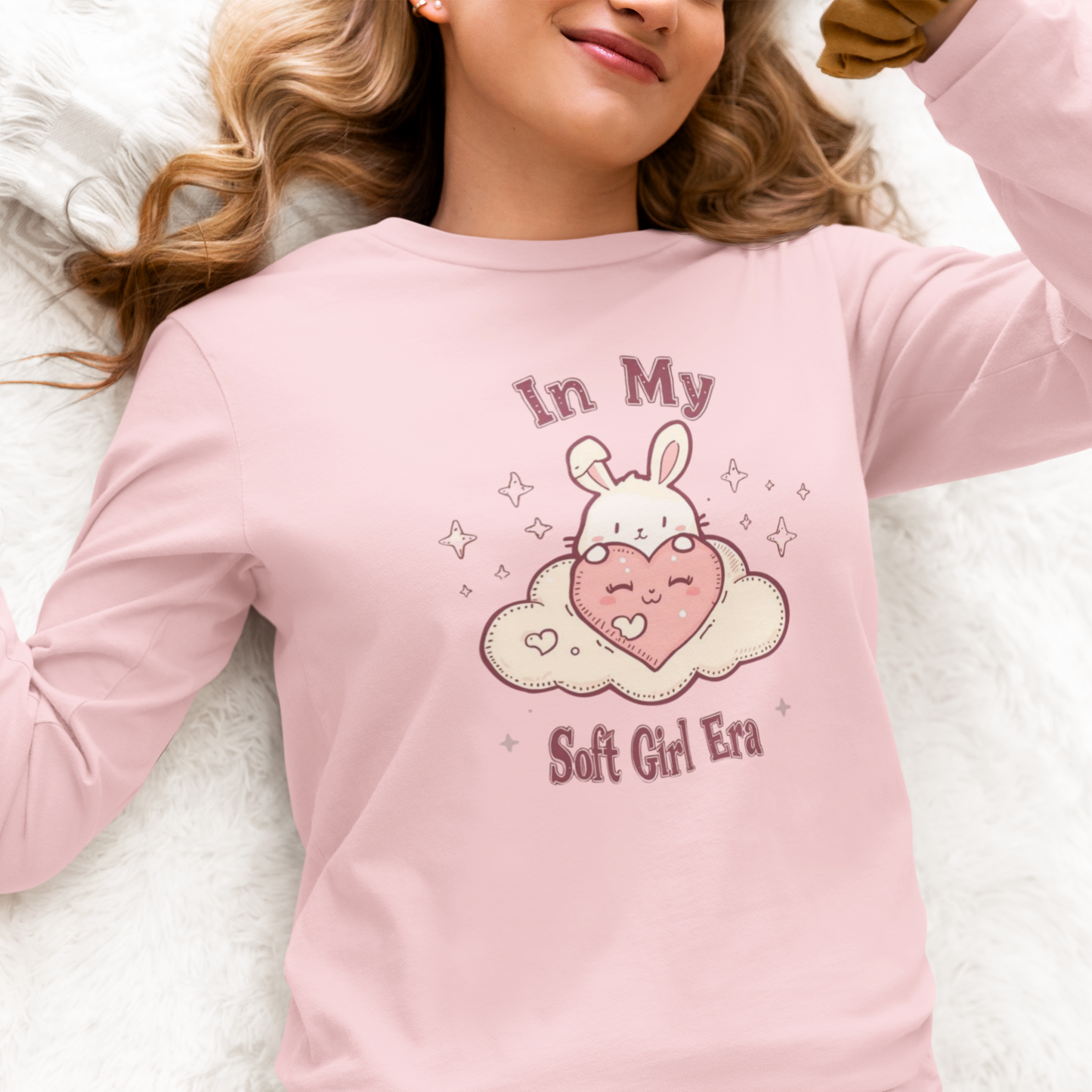 Soft Girl Era Long Sleeve Shirt | Kawaii Bunny Cloud Tee | Pastel Aesthetic Cotton Top | Cozy Cute Outfit for Soft Girl Style