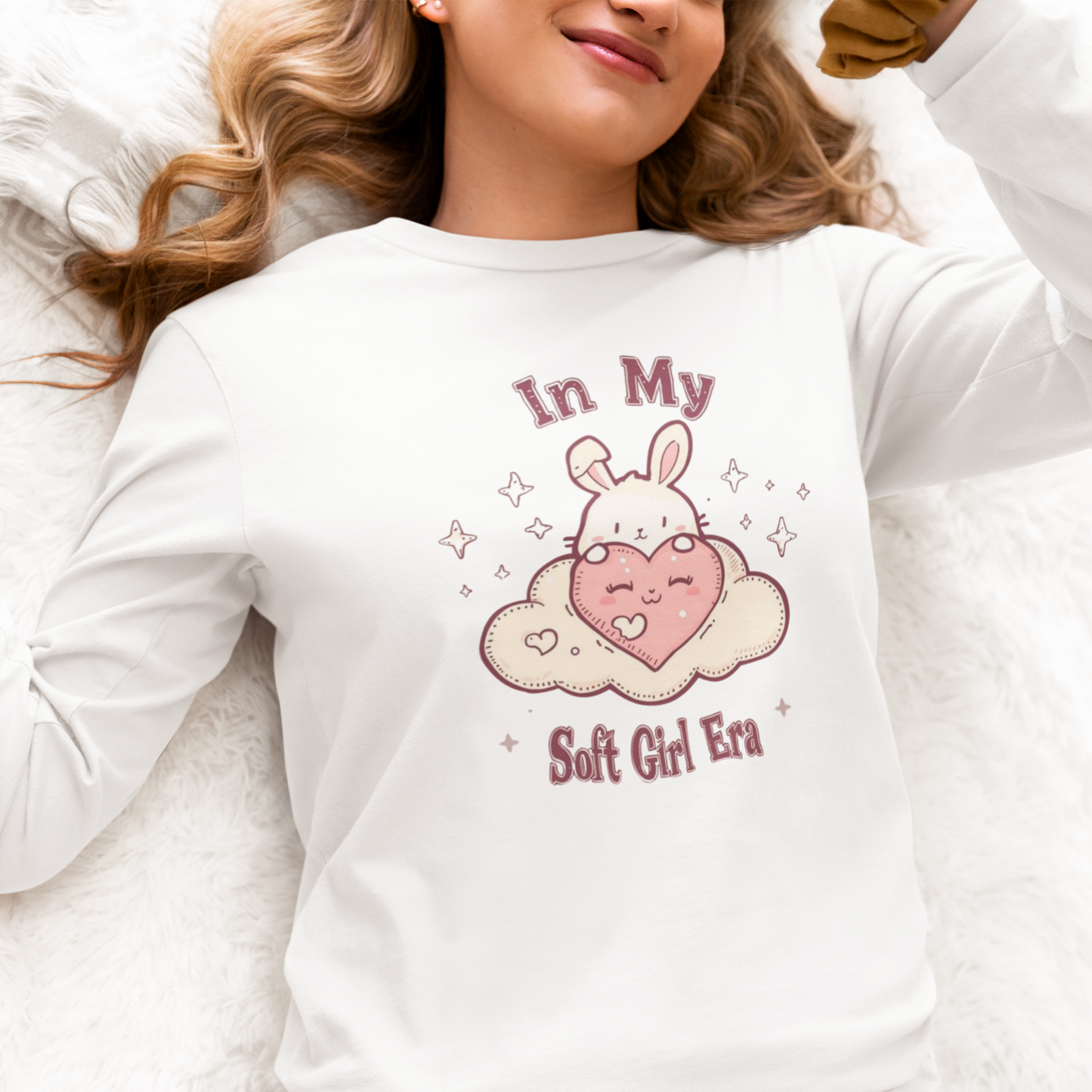 Soft Girl Era Long Sleeve Shirt | Kawaii Bunny Cloud Tee | Pastel Aesthetic Cotton Top | Cozy Cute Outfit for Soft Girl Style