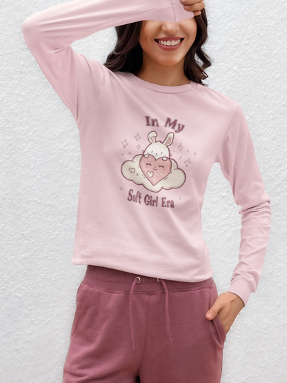 Soft Girl Era Long Sleeve Shirt | Kawaii Bunny Cloud Tee | Pastel Aesthetic Cotton Top | Cozy Cute Outfit for Soft Girl Style
