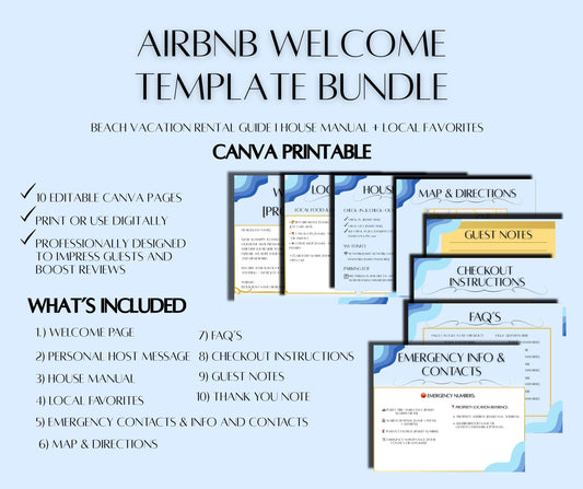Airbnb Welcome Book Template: Editable Canva Host Guide (Digital Download)