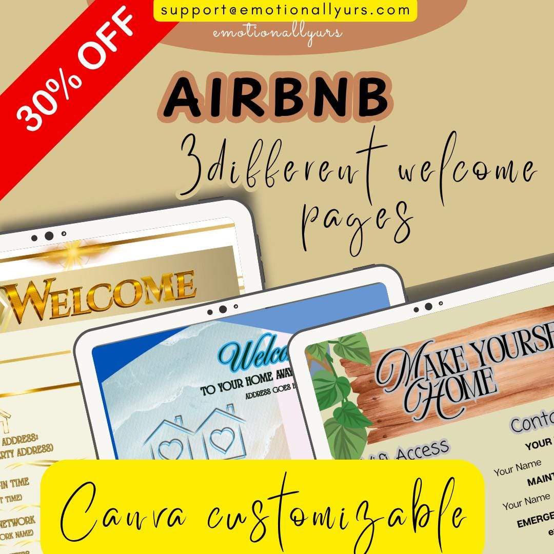 Editable Airbnb Welcome Sign Bundle: 3 Canva Templates for Vacation Rental Hosts