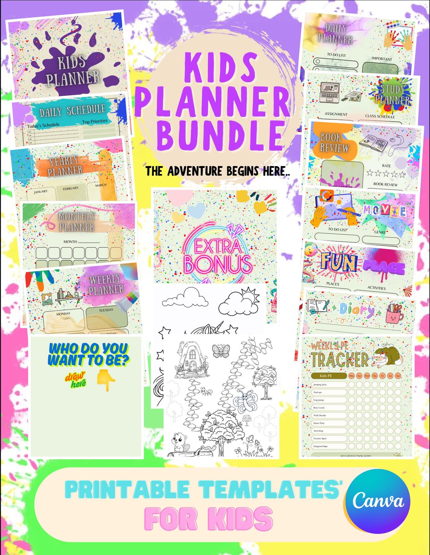Kids Planner Bundle: Homeschool Organizer with Coloring Pages (Digital Download)