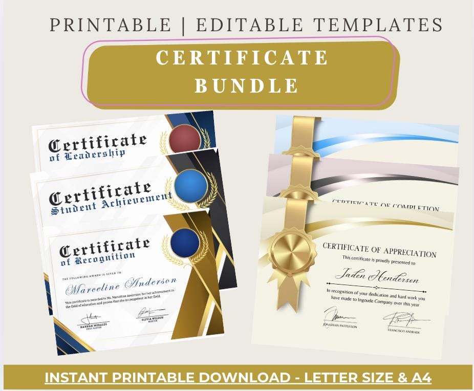 Editable Certificate Bundle: Student, Attendance, Appreciation (PDF Download)