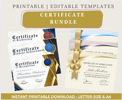 Editable Certificate Bundle: Student, Attendance, Appreciation (PDF Download)