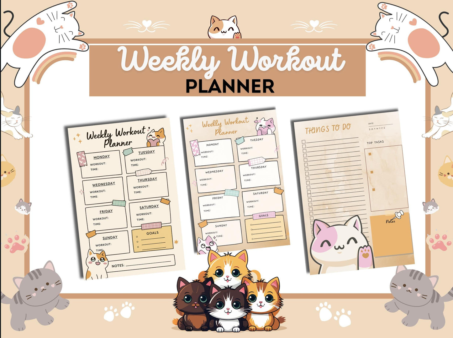 Feline Fitness Tracker: Weekly Cat-Themed Workout Planner PDF Download for Goal Setting