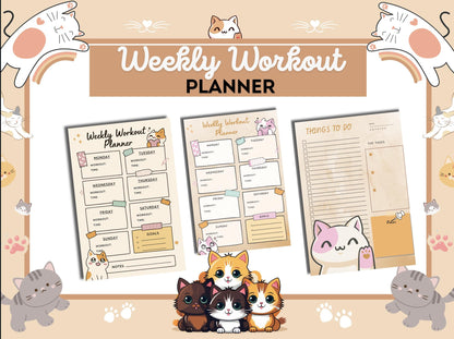 Feline Fitness Tracker: Weekly Cat-Themed Workout Planner PDF Download for Goal Setting
