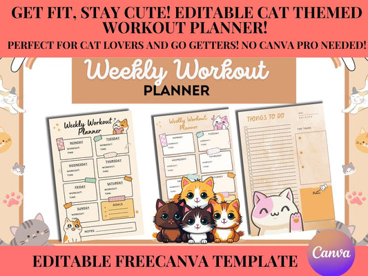 Feline Fitness Tracker: Weekly Cat-Themed Workout Planner PDF Download for Goal Setting