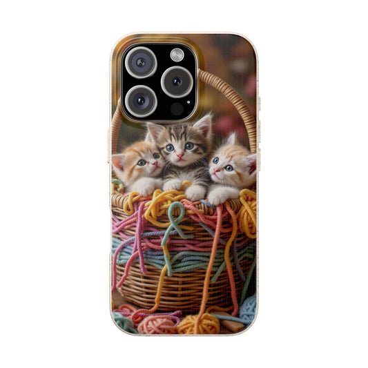 Eco Friendly Kittens in a basket with yarn. Adorable Eco Phone Case for Cat lovers