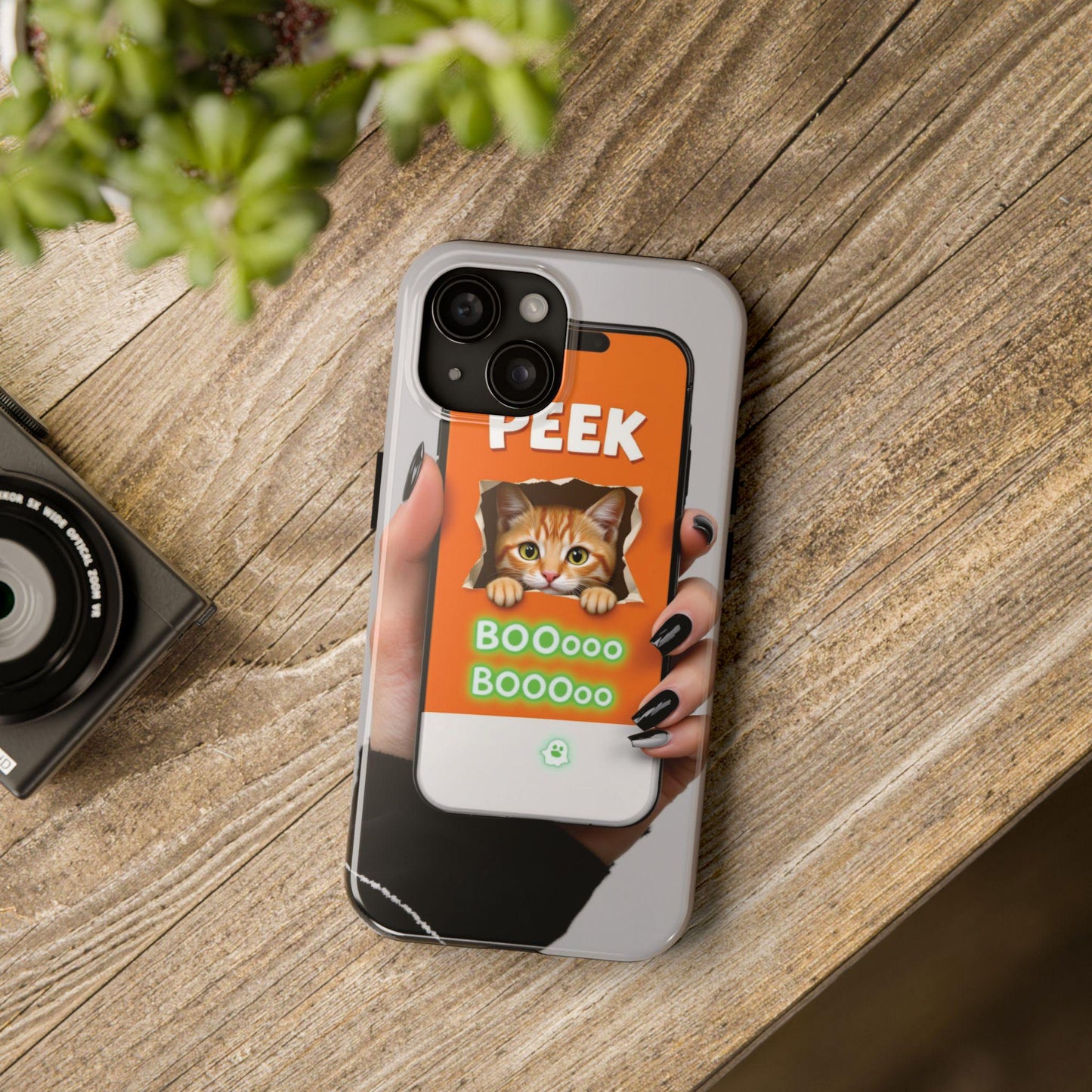 Playful Cat Peek Phone Case: Durable Lexan Plastic Cover for Feline Enthusiasts