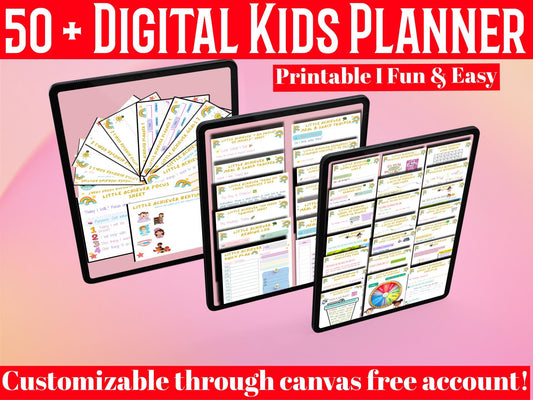 Digital Little Achiever Planner Bundle, 50+ Digital or Printable Templates. Editable Canva Template.