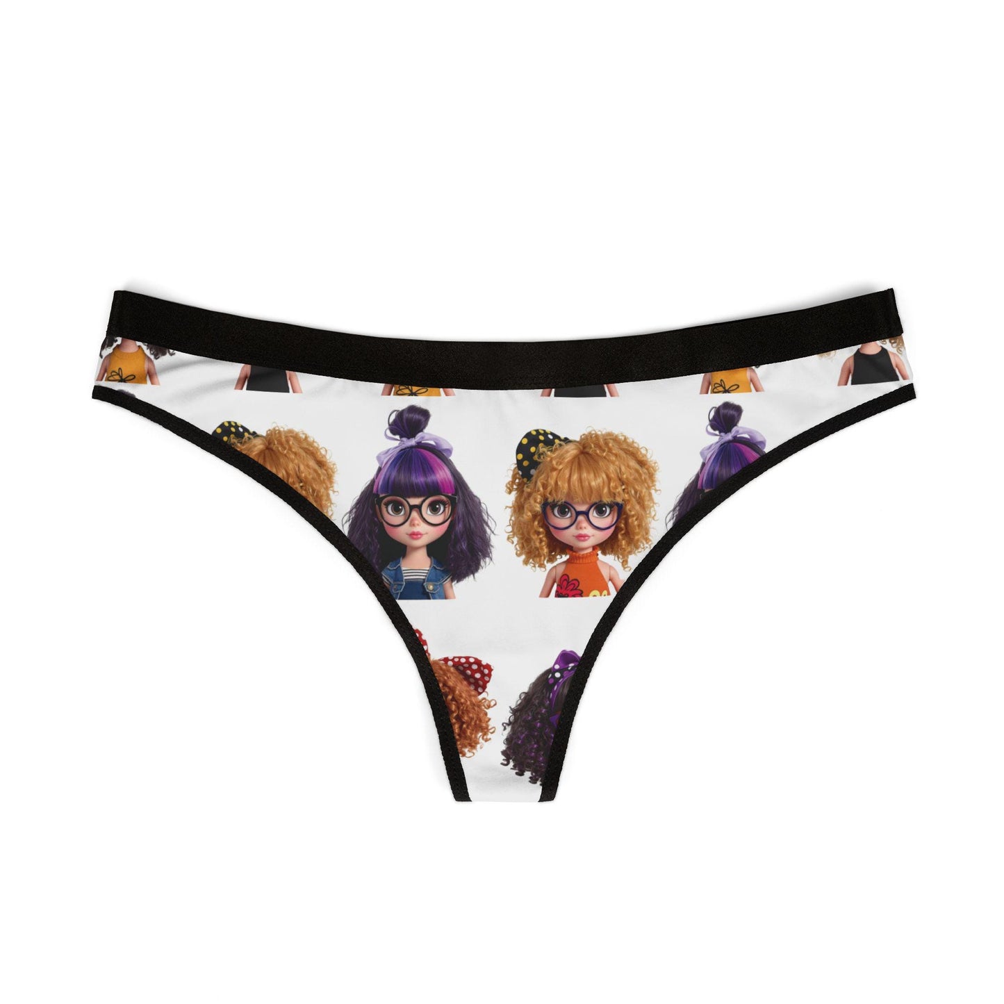 Thong Kawaii Doll Print- CurliPop Crew - Cute Nerdy Girls Underwear, Trendy Dolls, Big Hair Short Glasses, Cute Nerdy Girls Gift,