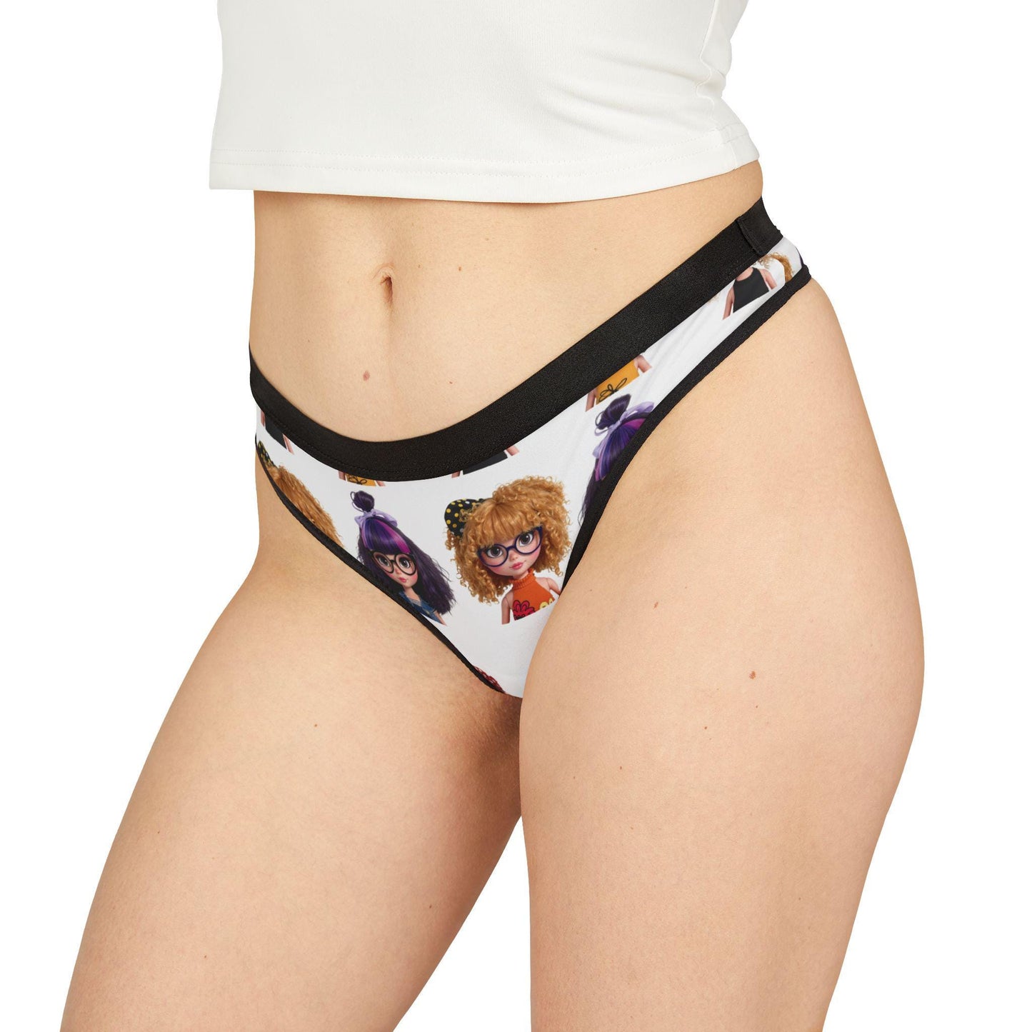Thong Kawaii Doll Print- CurliPop Crew - Cute Nerdy Girls Underwear, Trendy Dolls, Big Hair Short Glasses, Cute Nerdy Girls Gift,