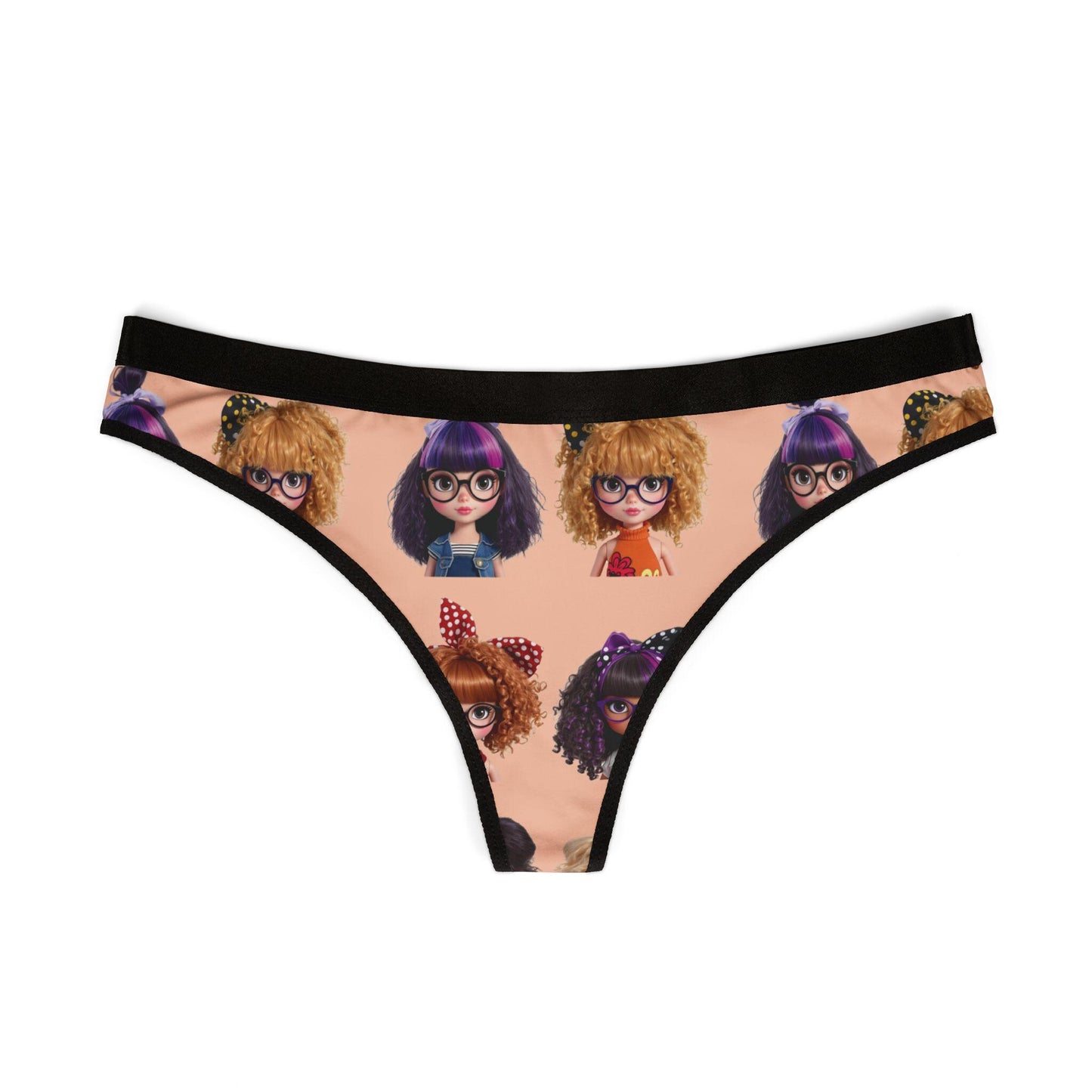 Thong Kawaii Doll Print- CurliPop Crew - Cute Nerdy Girls Underwear, Trendy Dolls, Big Hair Short Glasses, Cute Nerdy Girls Gift,