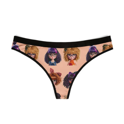 Thong Kawaii Doll Print- CurliPop Crew - Cute Nerdy Girls Underwear, Trendy Dolls, Big Hair Short Glasses, Cute Nerdy Girls Gift,