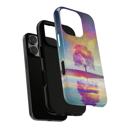 Cosmic Aurora Tree Phone Case: Northern Lights Galaxy Design for Night Sky Lovers