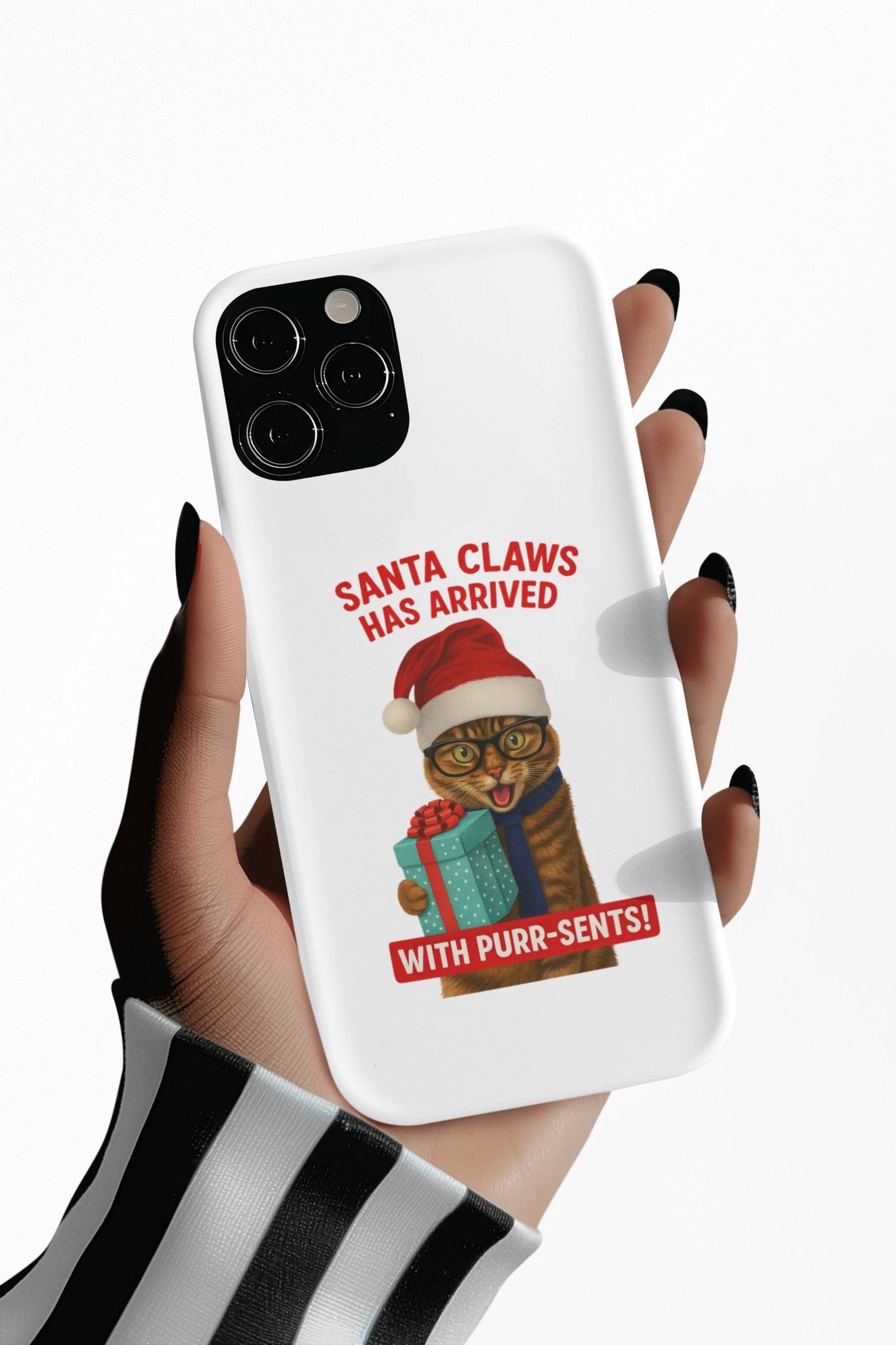 Santa Claws Funny Xmas Cat Gift, Cute Early Holiday Cat with Glasses and Present, Gift for Cat Lovers, Pet Owners and Christmas Humor Fans