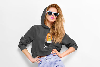 Glow-in-the-Dark Peek-a-Boo Cat Cropped Hoodie: Spooky Halloween Sweatshirt