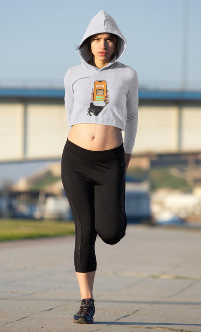 Glow-in-the-Dark Peek-a-Boo Cat Cropped Hoodie: Spooky Halloween Sweatshirt