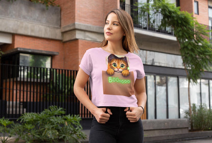Cute Cat-Themed Cropped T-Shirt for Cat Lovers, Perfect for Casual Wear, Birthday Gifts, Animal Lovers, Cozy Vibe