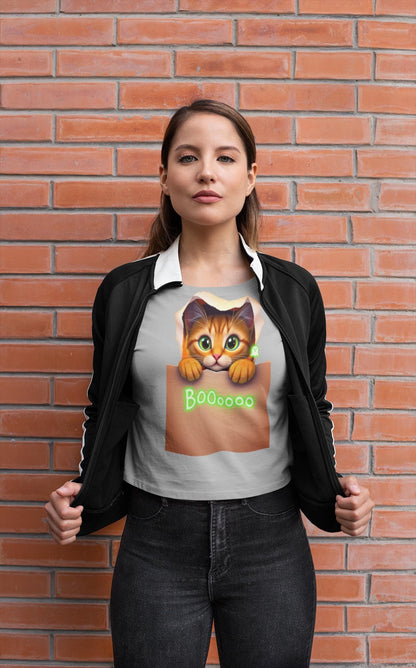 Cute Cat-Themed Cropped T-Shirt for Cat Lovers, Perfect for Casual Wear, Birthday Gifts, Animal Lovers, Cozy Vibe