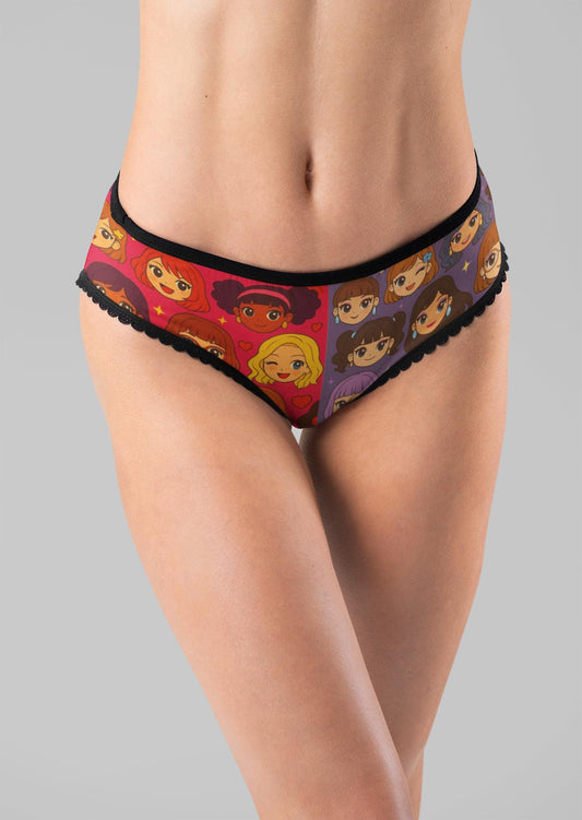 Cartoon Girl Face Panties: Fun High-Waist Underwear