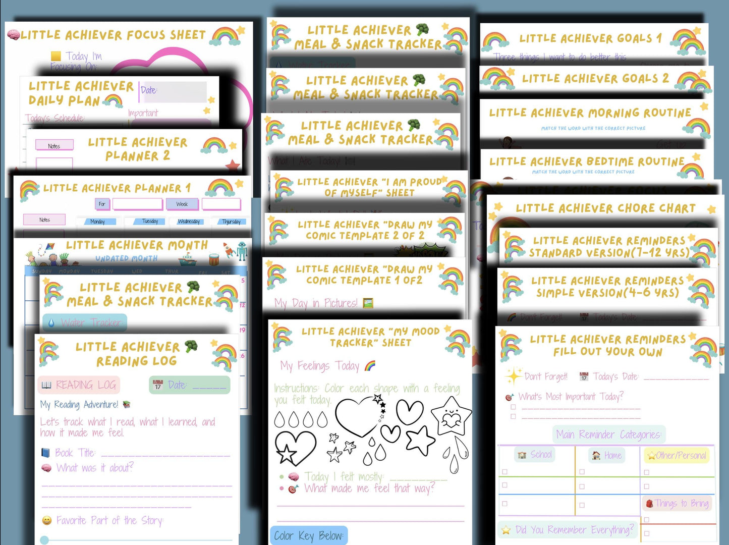 Digital Little Achiever Planner Bundle, 50+ Digital or Printable Templates. Editable Canva Template.