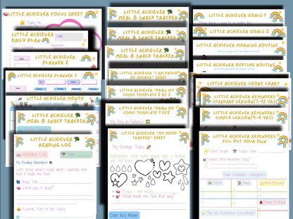 Digital Little Achiever Planner Bundle, 50+ Digital or Printable Templates. Editable Canva Template.