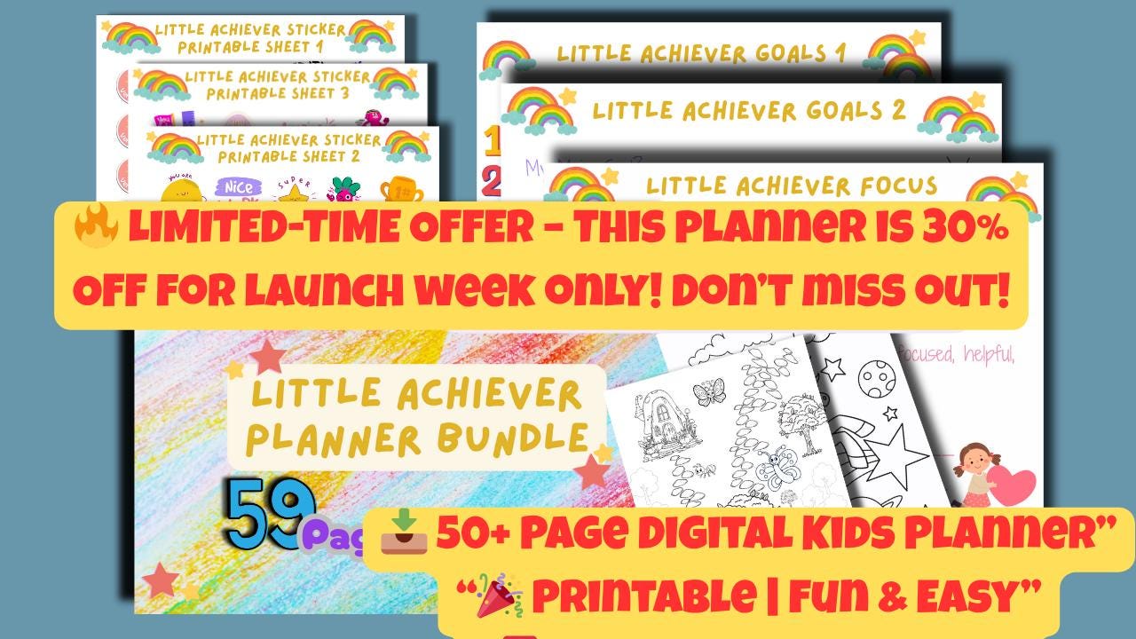Digital Little Achiever Planner Bundle, 50+ Digital or Printable Templates. Editable Canva Template.