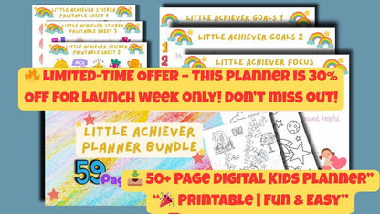 Digital Little Achiever Planner Bundle, 50+ Digital or Printable Templates. Editable Canva Template.