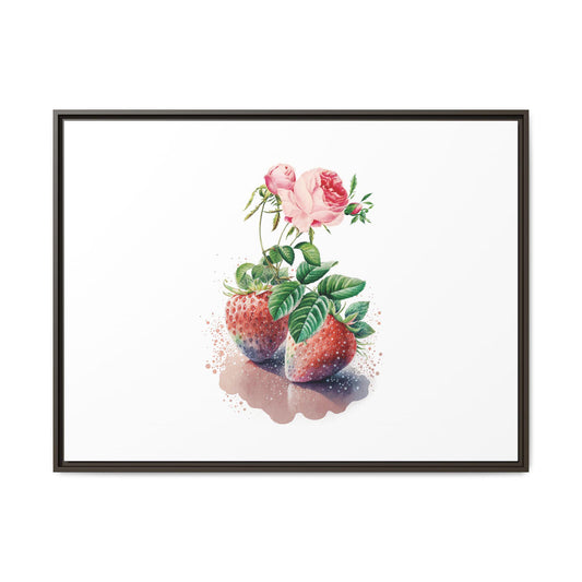 Vintage Botanical Strawberry and Rose Canvas Wall Art. Large, Medium, Small Botanical Print for Living Room Decor.