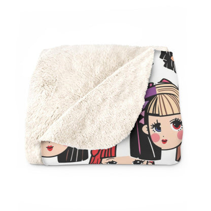 Kawaii Anime Girl Sherpa Fleece Blanket: Cozy Plush Throw for Bedroom Decor, Otaku Gift