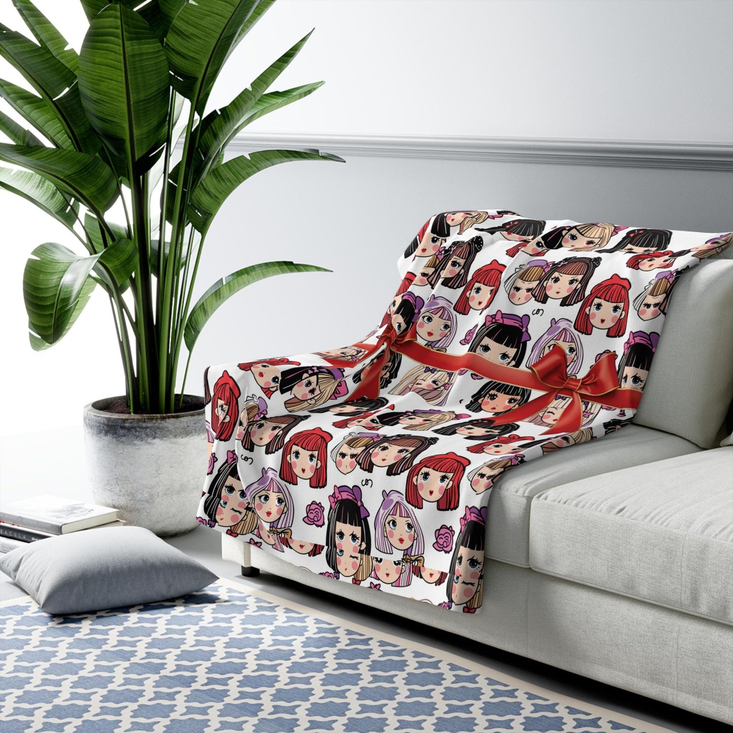 Kawaii Anime Girl Sherpa Fleece Blanket: Cozy Plush Throw for Bedroom Decor, Otaku Gift