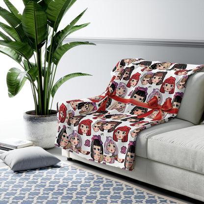 Kawaii Anime Girl Sherpa Fleece Blanket: Cozy Plush Throw for Bedroom Decor, Otaku Gift