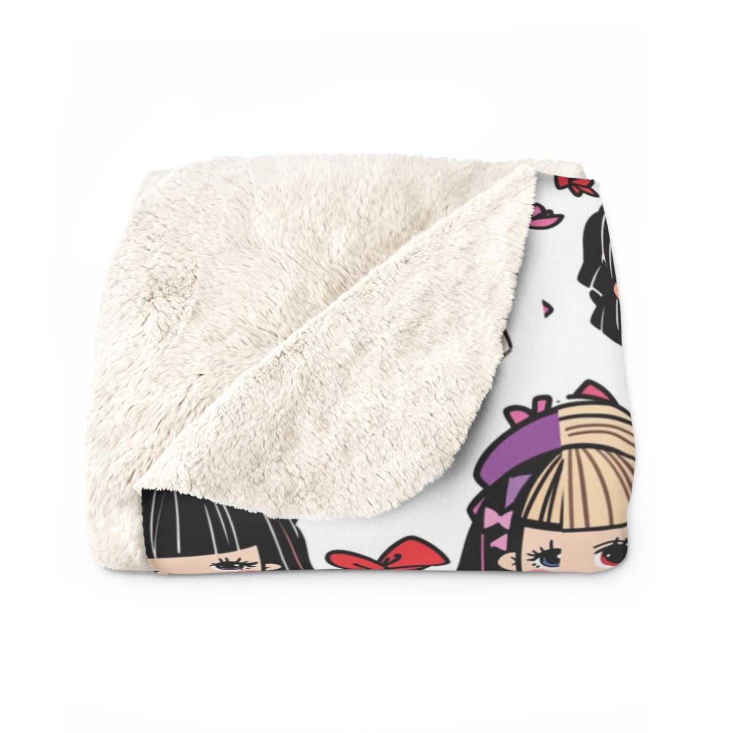 Kawaii Anime Girl Sherpa Fleece Blanket: Cozy Plush Throw for Bedroom Decor, Otaku Gift