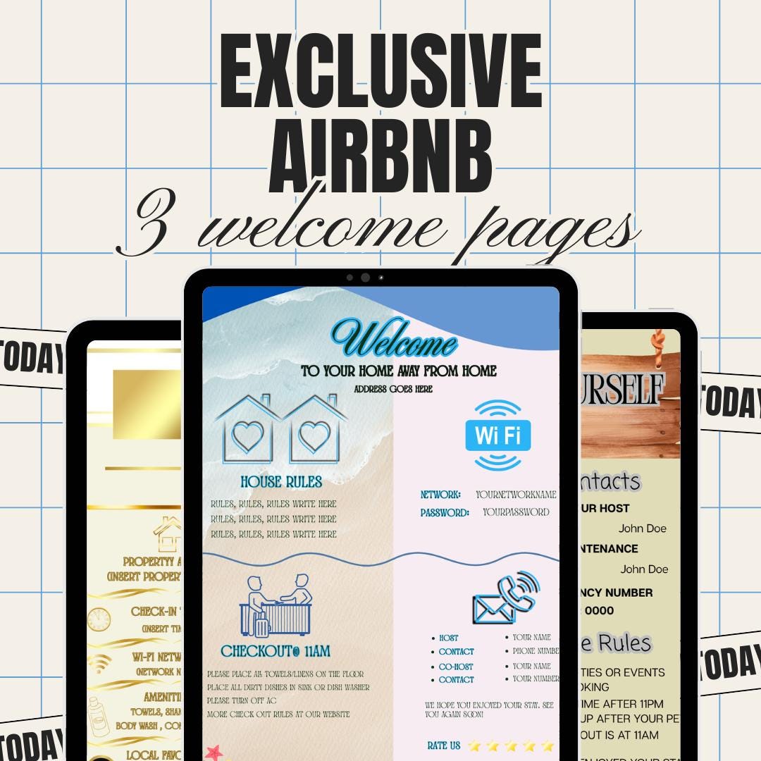 Editable Airbnb Welcome Sign Bundle: 3 Canva Templates for Vacation Rental Hosts