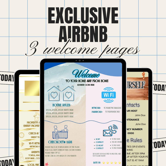 Editable Airbnb Welcome Sign Bundle: 3 Canva Templates for Vacation Rental Hosts