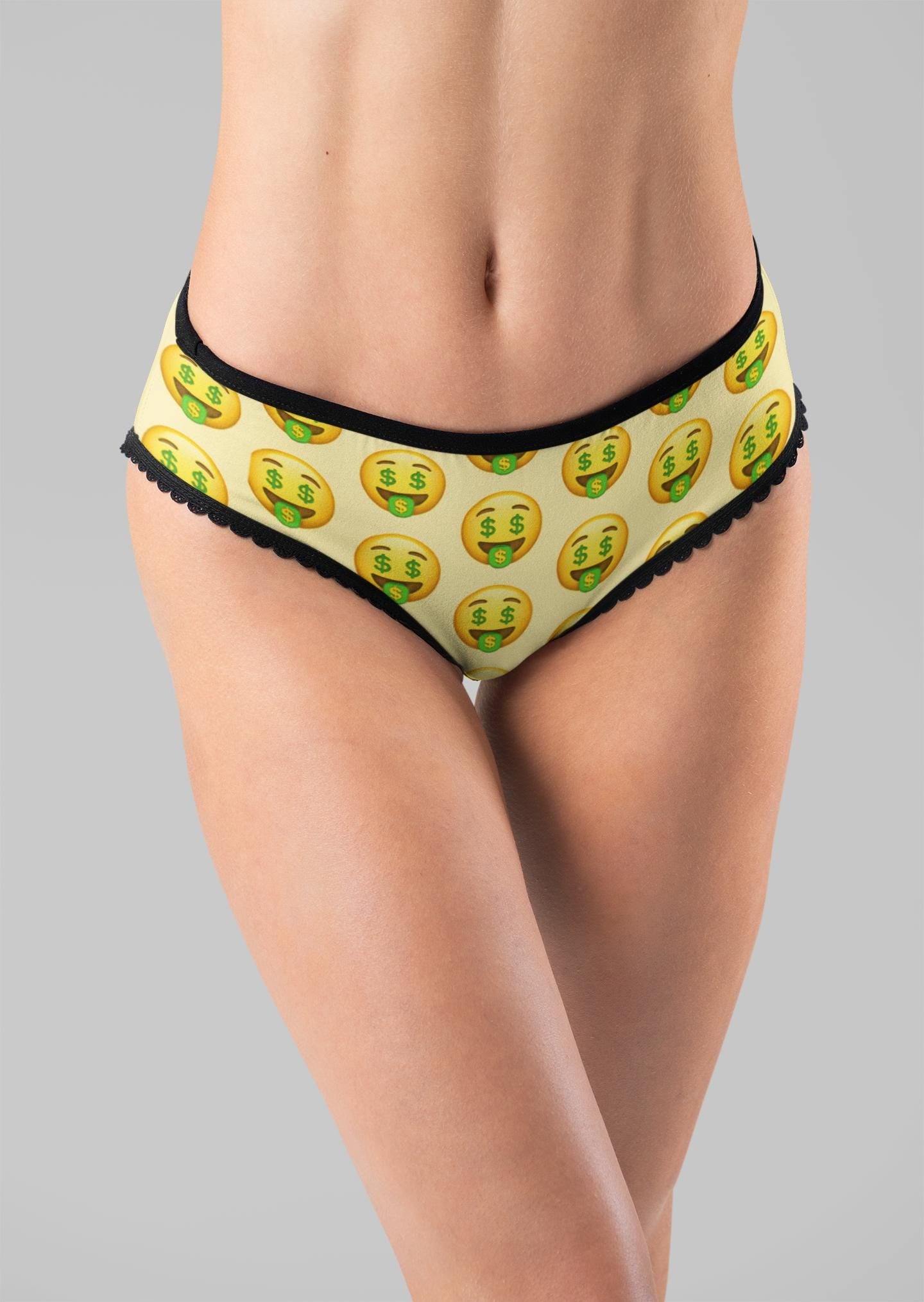 Playful Money Emoji Thong: Kawaii Cheeky Underwear for Fun-Loving Women - Trendy Novelty Gift