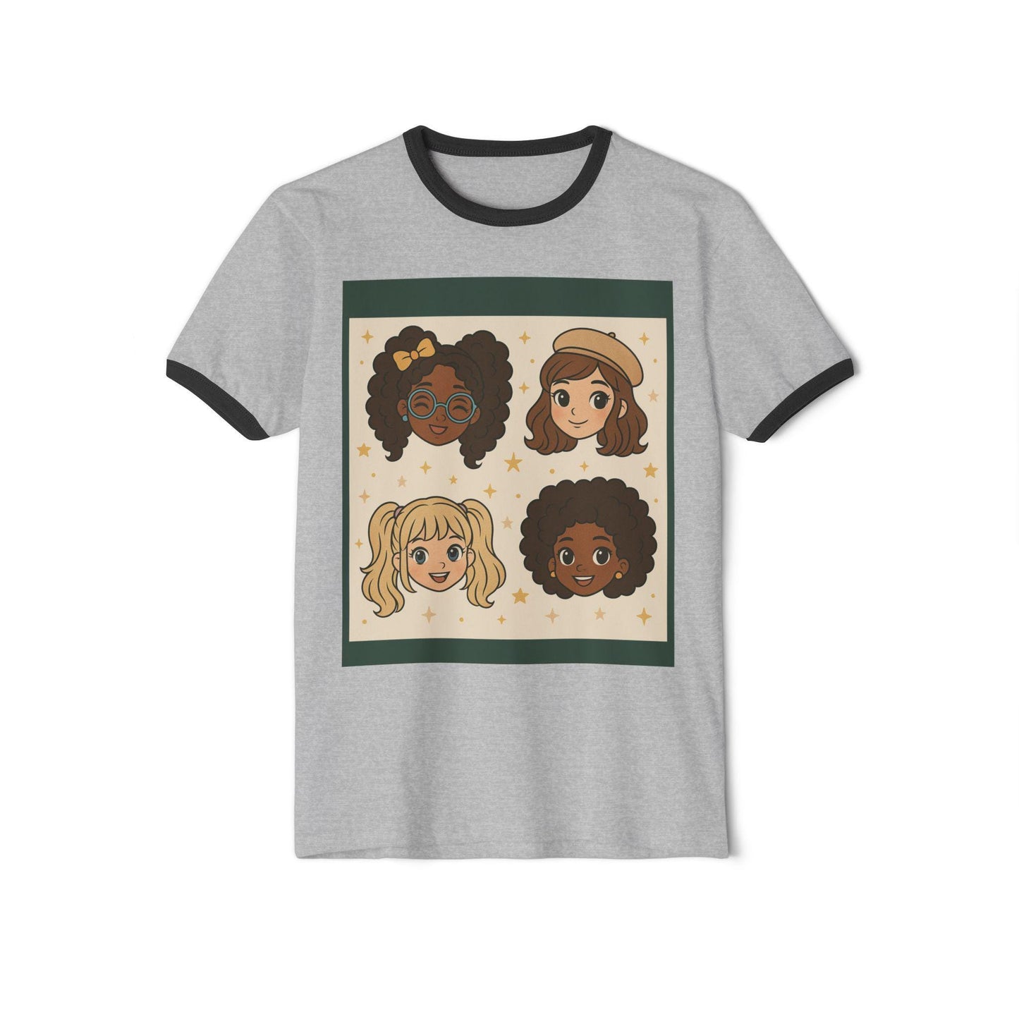Retro Anime Ringer T-Shirt: Kawaii Cartoon Girls Graphic Tee