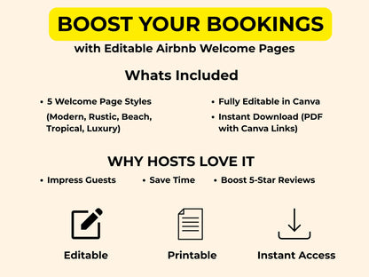 Airbnb Host Printable Bundle: Modern, Beach & Rustic Digital Templates for Vacation Rentals